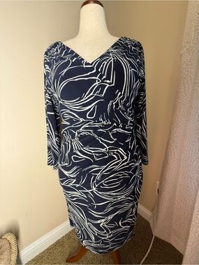 Lauren Ralph Lauren Navy & White Abstract Wrap Sheath Dress